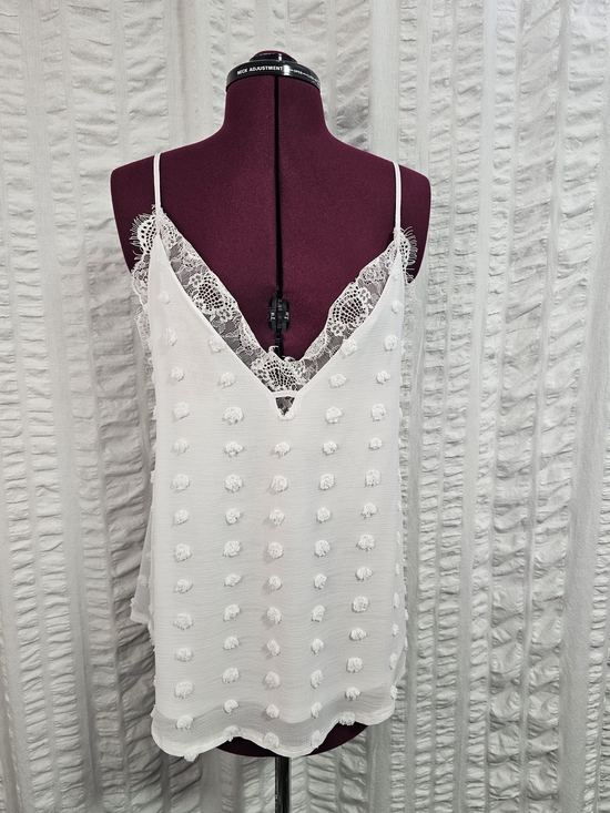 Tops - Reverie Boho Flowy White Lace Cami Pom-Pom Spaghetti Strap Tank Womens Medium